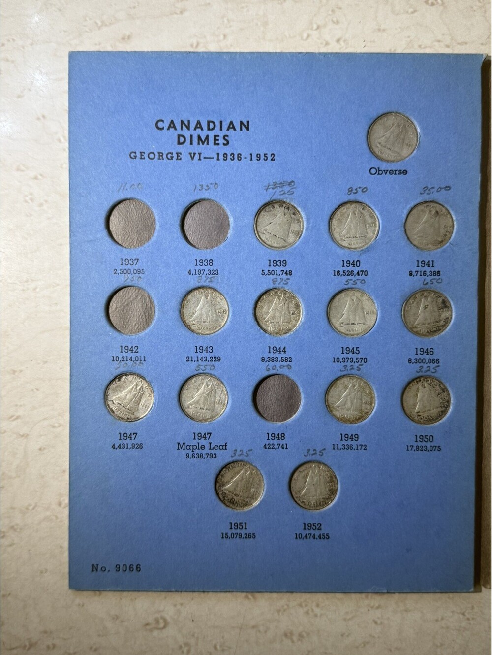 52 Canadian Dimes 1939-1993 Silver Coins Whitman Folder 9066 Canada Collection